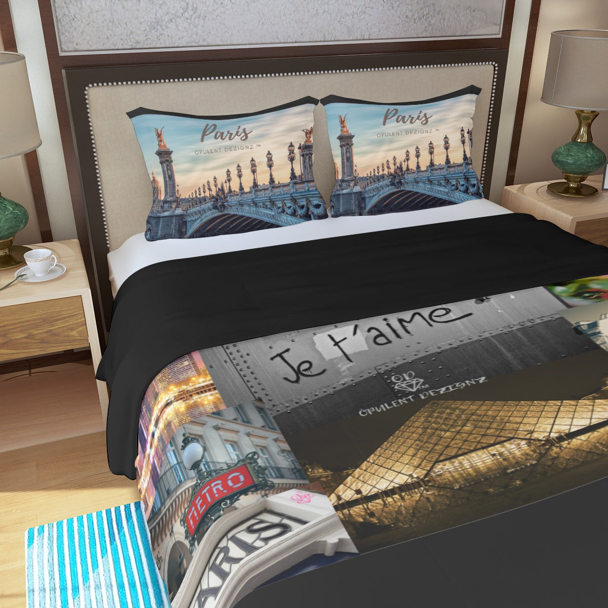 Opulent Dezignz™ Night in Paris Signature Collection Three Piece Duvet Cover Set